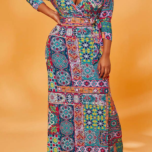 Lovely Casual Print Rose Red Maxi Plus Size Dress 2