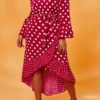 Lovely Casual Dot Print Red Mid Calf Plus Size Dress 3