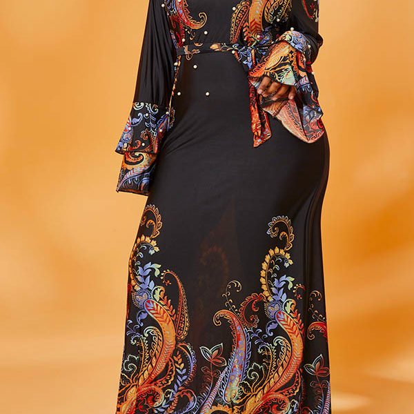 Lovely Casual Print Black Maxi Plus Size Dress 2