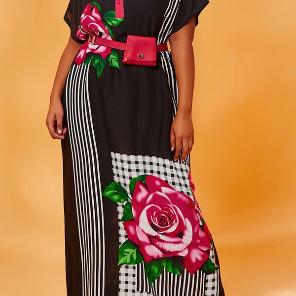Lovely Casual Print Black Maxi Plus Size Dress 2