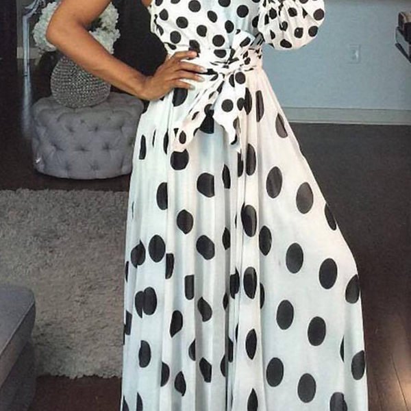 Lovely Chic Dot Print Black And White Maxi Dress 2