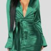 Lovely Trendy Deep V Neck Fold Design Green Mini Dress 3