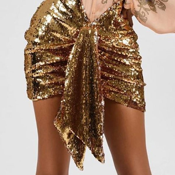 Lovely Sexy Sequin Design Gold Skirt 2