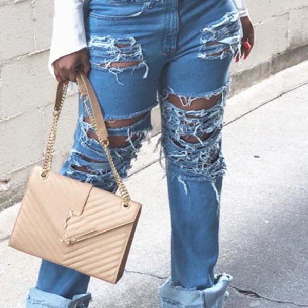 Lovely Trendy Hollow-out Blue Jeans 2