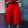 Lovely Casual O Neck Fold Design Red Knee Length Dress 3