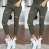 Casual Hollow-out Skinny Green Pants 3