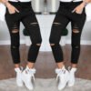 Lovely Casual Hollow-out Skinny Black Pants 3
