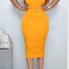 Lovely Sweet V Neck Flounce Yellow Knee Length Dress 3