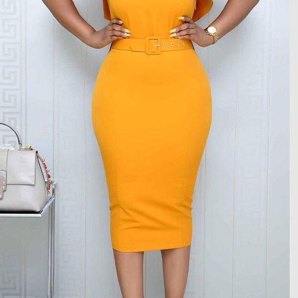 Lovely Sweet V Neck Flounce Yellow Knee Length Dress 2