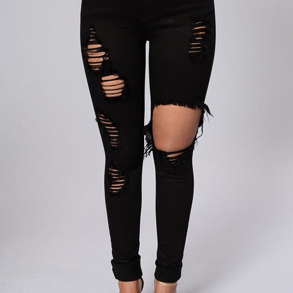 Lovely Trendy Hollow-out Black Jeans 2