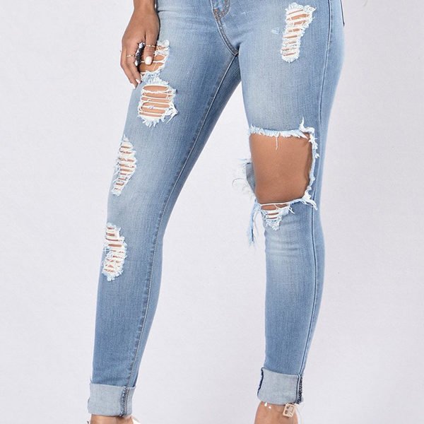 Lovely Trendy Hollow-out Baby Blue Jeans 2