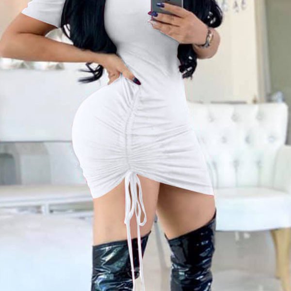 Lovely Casual Drawstring White Mini Dress 2