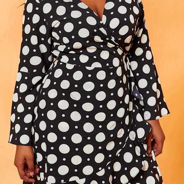 Lovely Casual Dot Print Black Plus Size Mini Dress 2