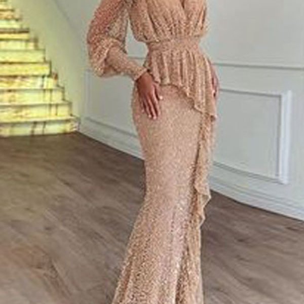 Lovely Party V Neck Flounce Apricot Evening Dress 2