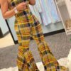 Lovely Casual Striped Print Yellow One-piece Jumpsuit 3