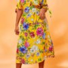 Lovely Chic Print Yellow Blue Knee Length Plus Size Dress 3