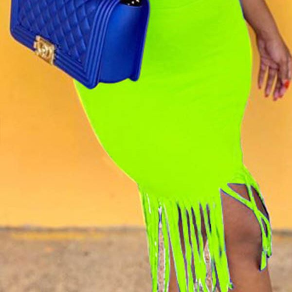 Lovely Chic Tassel Design Green Skirt 2