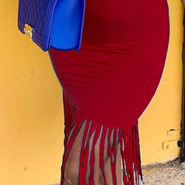 Lovely Chic Tassel Design Wine Red Skirt 2