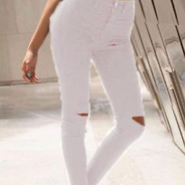 Lovely Casual Broken Hole White Pants 2