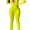 Lovely Chic Deep V Neck Skinny Yellow One-piece Jumpsuit 3