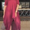 Lovely Chic Asymmetrical Loose Wine Red Maxi Dress 3