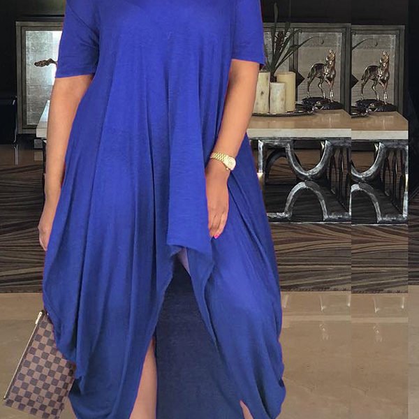 Lovely Chic Asymmetrical Loose Blue Maxi Dress 2