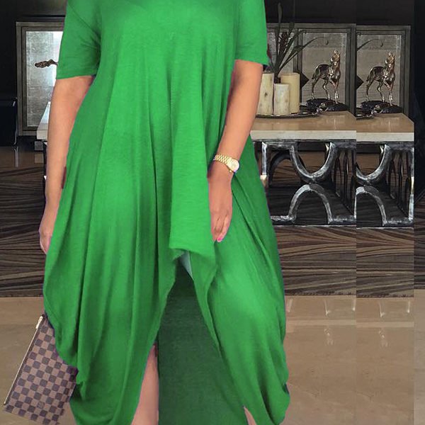 Lovely Chic Asymmetrical Loose Green Maxi Dress 2