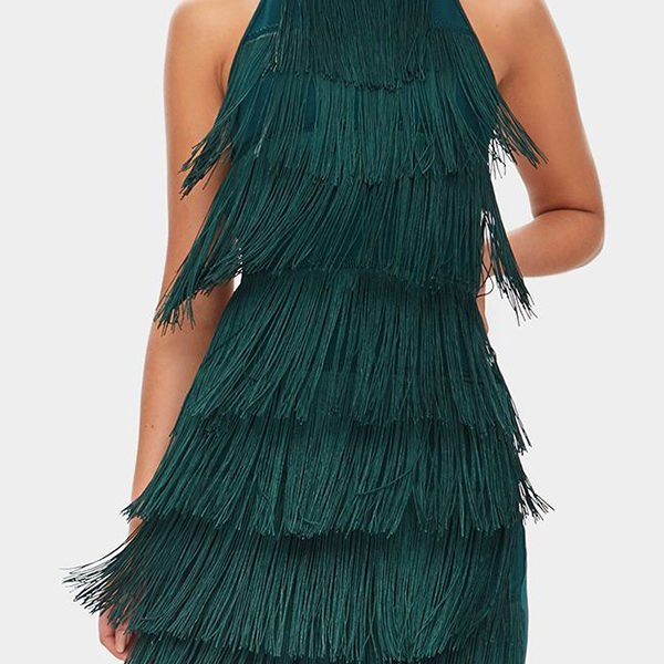 Lovely Sexy Tassel Design Backless Blackish Green Mini Prom Dress 2