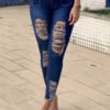 Lovely Casual Button Skinny Deep Blue Jeans 3