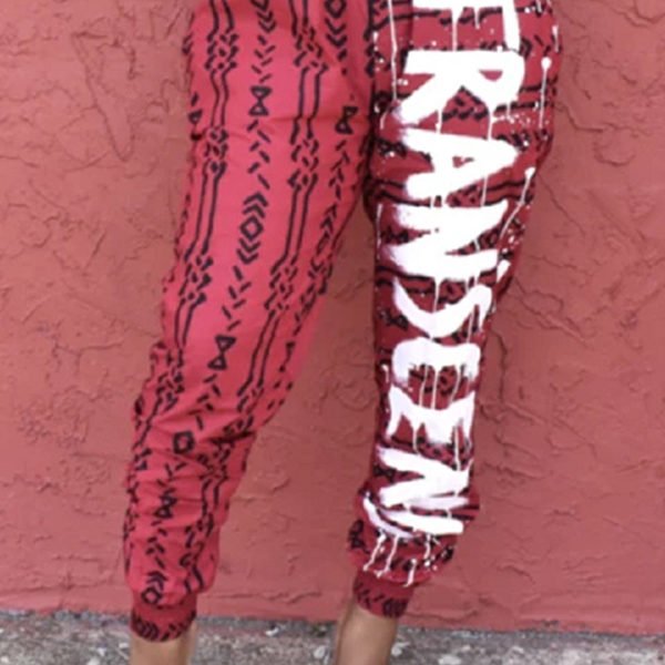 Lovely Trendy Letter Print Red Pants 2