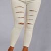 Lovely Casual Broken Hole White Jeans 3
