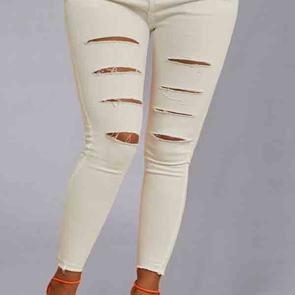 Lovely Casual Broken Hole White Jeans 2
