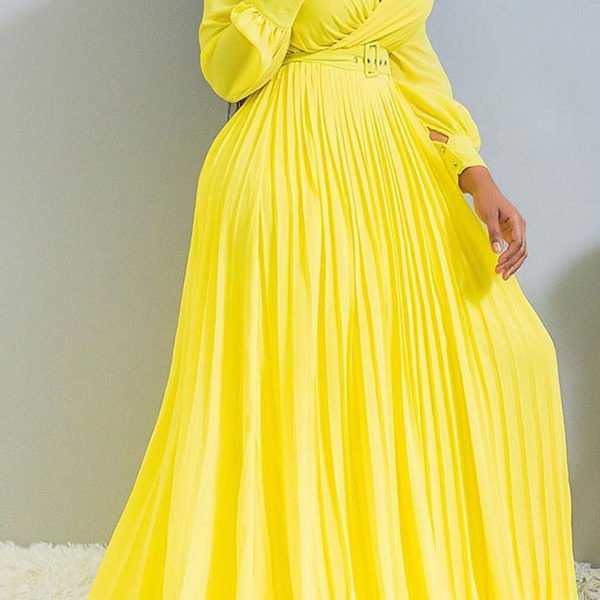 Lovely Casual V Neck Yellow Maxi Dress 2