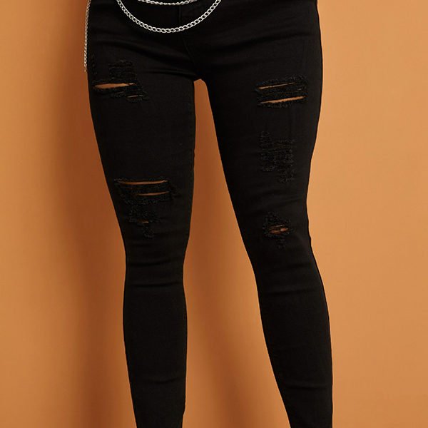 Lovely Casual Hollow-out Black Jeans 2