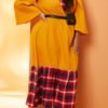 Lovely Casual Patchwork Yellow Ankle Length Plus Size Dress 3