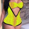 Lovely Sexy Deep V Neck Yellow One-piece Romper 3