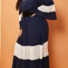 Lovely Casual Patchwork Navy Blue Ankle Length Plus Size Dress 3