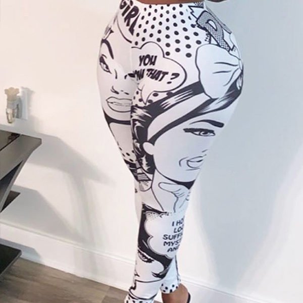 Lovely Casual Cartoon Print White Pants 2