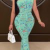 Lovely Chic Dew Shoulder Print Green One-piece Jumpsuit 3