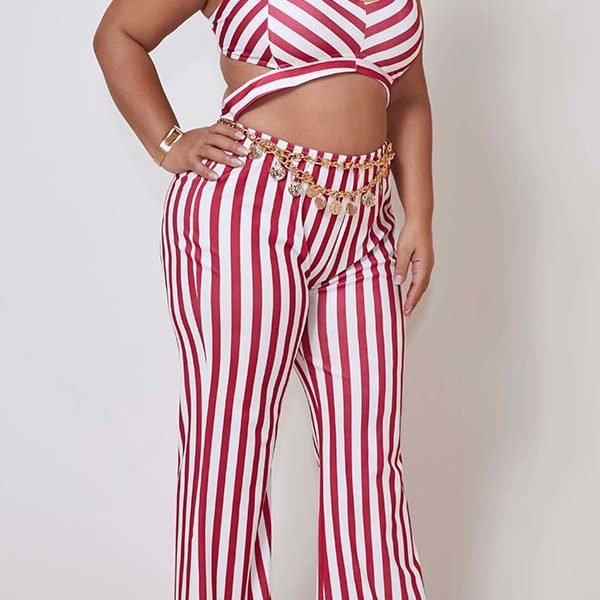 Lovely Trendy Striped Red Plus Size One-piece Jumpsuit 2