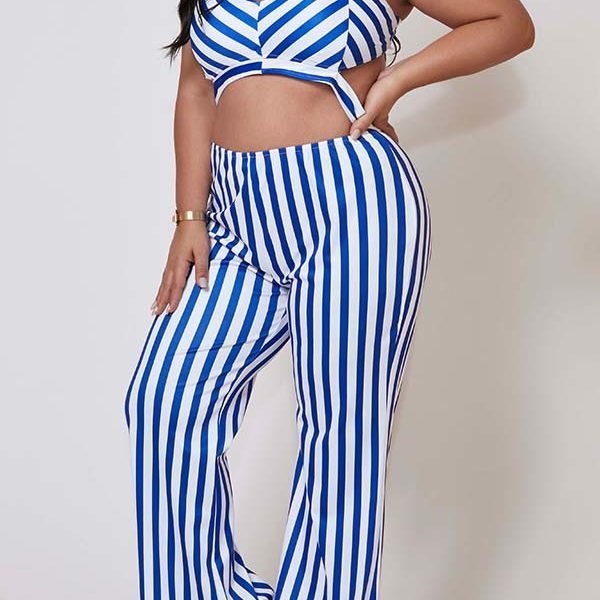 Lovely Trendy Striped Blue Plus Size One-piece Jumpsuit 2