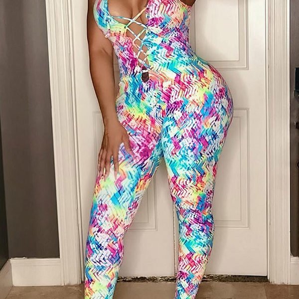 Lovely Trendy Bandage Design Multicolor One-piece Jumpsuit 2