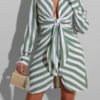 Lovely Casual Striped Green Knee Length Dress 3