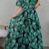 Lovely Bohemian leaf Print Green Maxi Dress 3