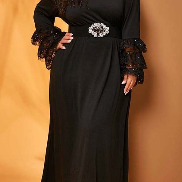 Lovely Casual Patchwork Black Ankle Length Plus Size Dress 2