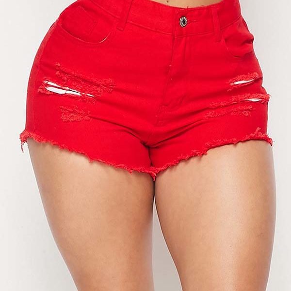 Lovely Casual Broken Hole Red Shorts 2