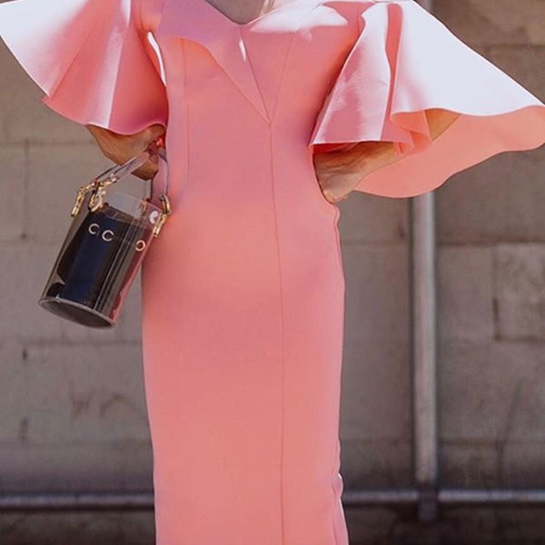 Lovely Sweet Flounce Design Pink Knee Length Dress 2