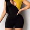 Lovely Casual Patchwork Golden Yellow One-piece Romper 3