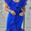 Lovely Trendy Flounce Design Blue Mid Calf Dress 3
