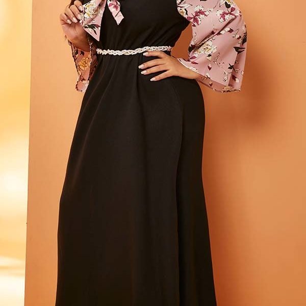 Lovely Leisure Patchwork Black Ankle Length Plus Size Dress 2